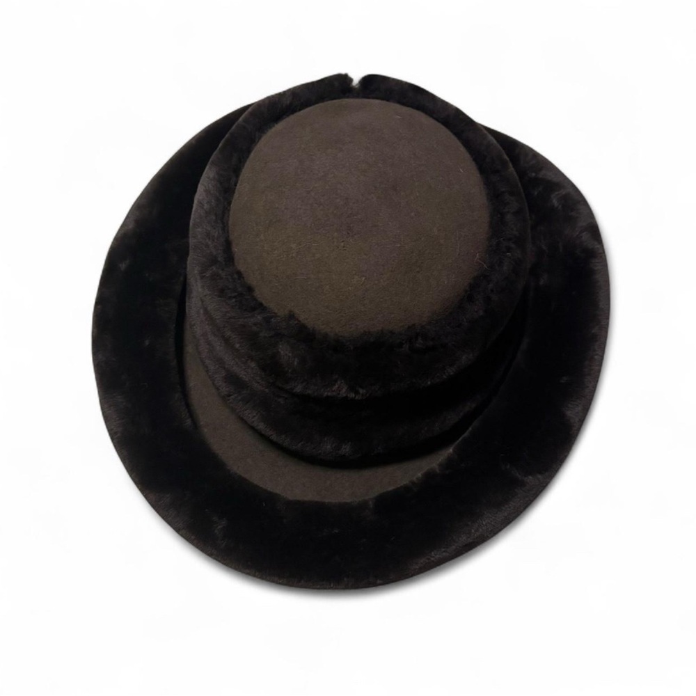 Vintage J. Peterman Size Large Rolled Brim Faux Fur Wool Bucket Hat Brown - Picture 3 of 5